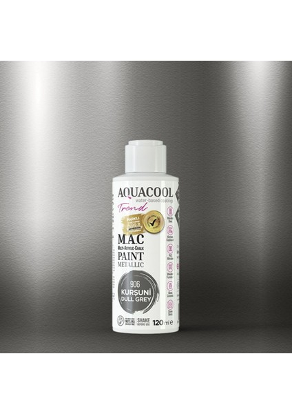 Aquacool Multi Akrilik Boya 120ML 906 Metalik Kurşuni