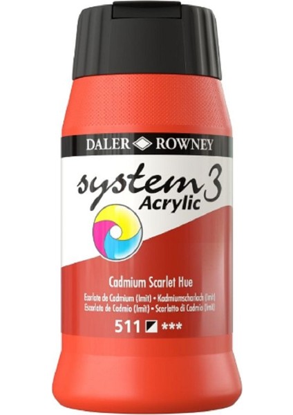 Daler Rowney System 3 Akrilik Boya 500ML 511 Cadmium Scarlet Hue