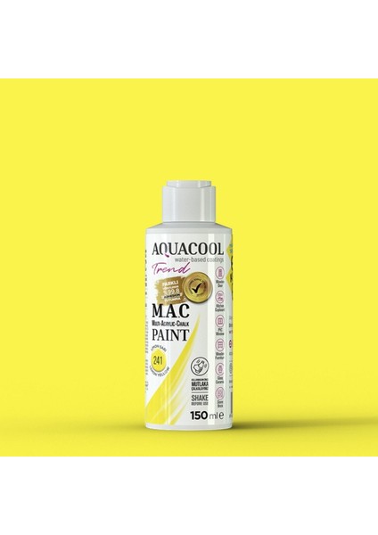 Aquacool Multi Akrilik Boya 150ML 241 Limon Sarı