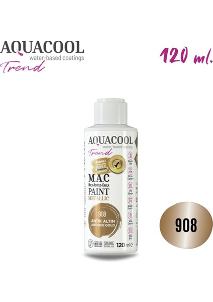 Aquacool Multi Akrilik Boya 120ML 908 Antik Altın