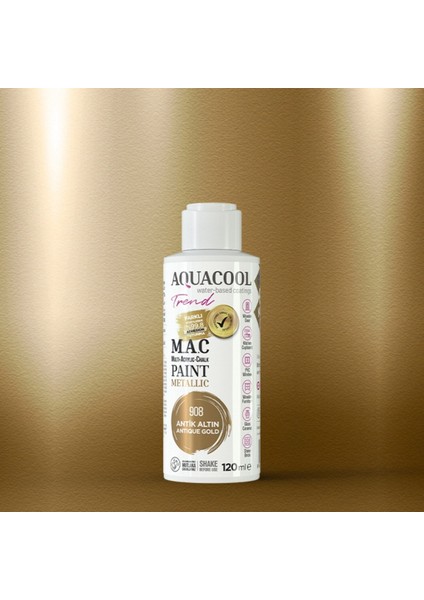 Aquacool Multi Akrilik Boya 120ML 908 Antik Altın