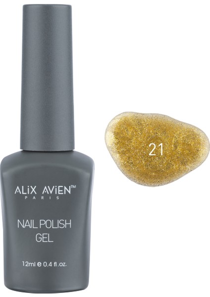 UV Kalıcı Sarı Simli Jel Oje 21 - Gel Polish - 12 ml