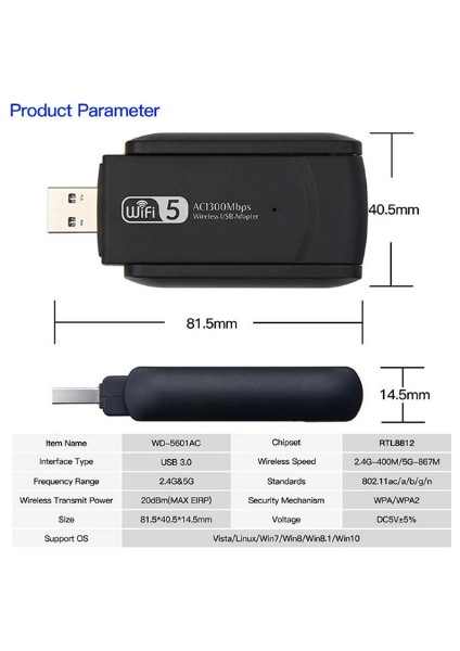 Dual Band USB 3.0 Adaptör Kablosuz Wifi Alıcı AC1300 fırsatları