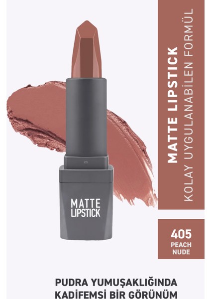 405 Peach Nude Mat Ruj - Kuruma Yapmayan Pürüzsüz Dokunuş ve Kadifemsi Etki - Matte Lipstick