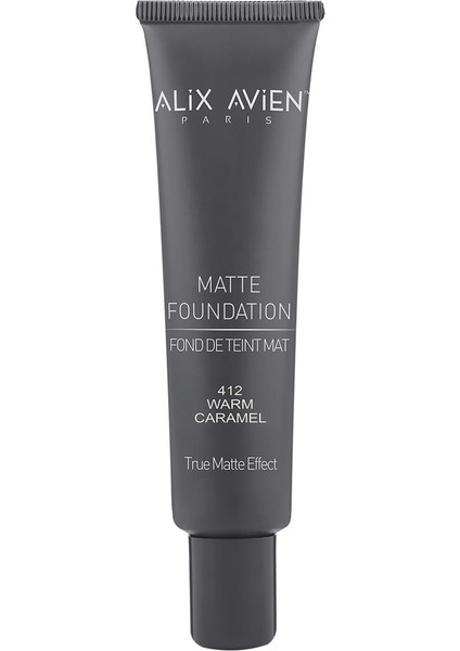 Uzun Süre Kalıcı Doğal Mat Bitişli E Vitamini İçeren Mat Fondöten- Matte Foundation 412 Warm Caramel