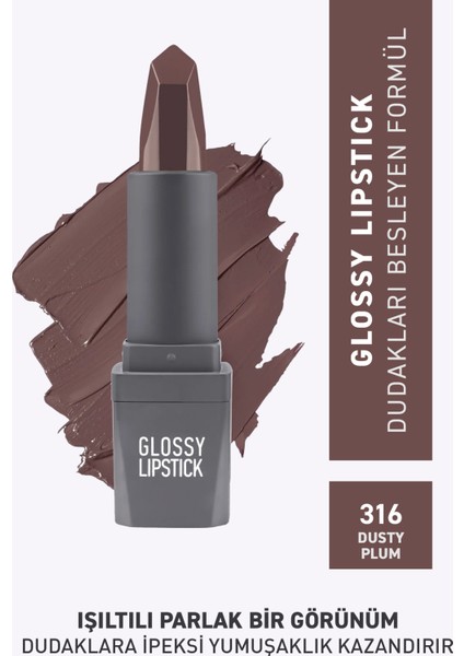 316 Dusty Plum Parlak Ruj - Nemlendirici Etkili Pürüzsüz Dudak Görünümü - Glossy Lipstick