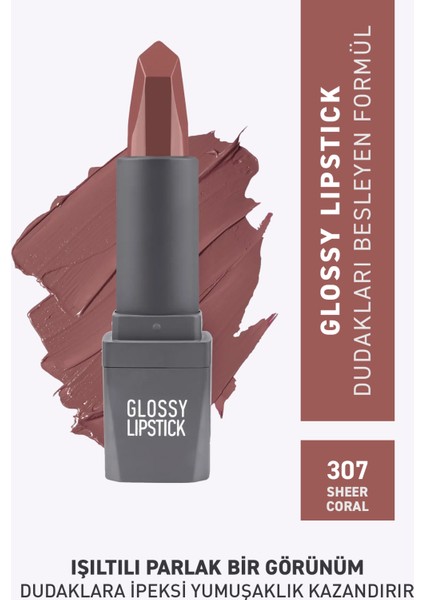 307 Sheer Coral Parlak Ruj - Nemlendirici Etkili Pürüzsüz Dudak Görünümü - Glossy Lipstick