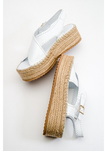 Bellezza Beyaz Cilt Hakiki Deri Kadın Sandalet fırsatları