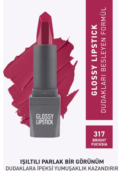 317 Bright Fuchsia Parlak Ruj - Nemlendirici Etkili Pürüzsüz Dudak Görünümü - Glossy Lipstick