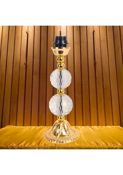 Ekru Kadife Fransız Dantel Kaplama Gold Kristal Ayak Klasik Abajur AB0455