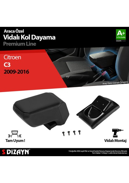 Citroen C3 Kol Dayama Kolçak ABS Vidalı Siyah 2009-2016 A+Kalite