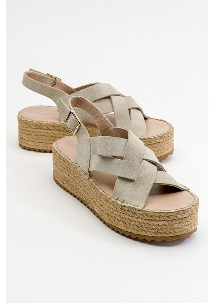 Lontano Bej Süet Hakiki Deri Kadın Sandalet