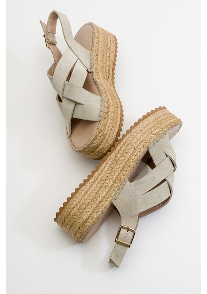 Lontano Bej Süet Hakiki Deri Kadın Sandalet modelleri