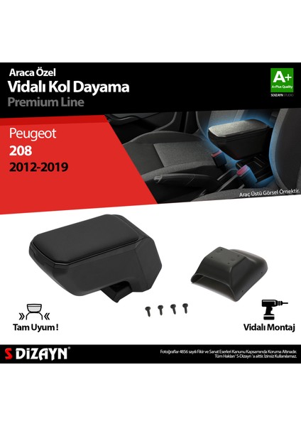 Peugeot 208 ABS Vidalı Kol Dayama Kolçak Siyah 2012-2019 A+Kalite