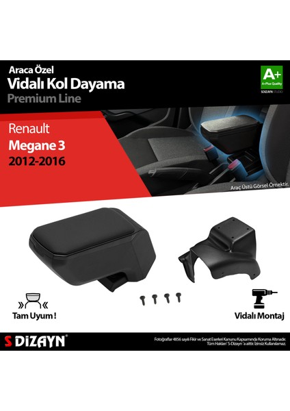 Renault Megane 3 ABS Vidalı Kol Dayama Kolçak Siyah 2012-2016 A+Kalite