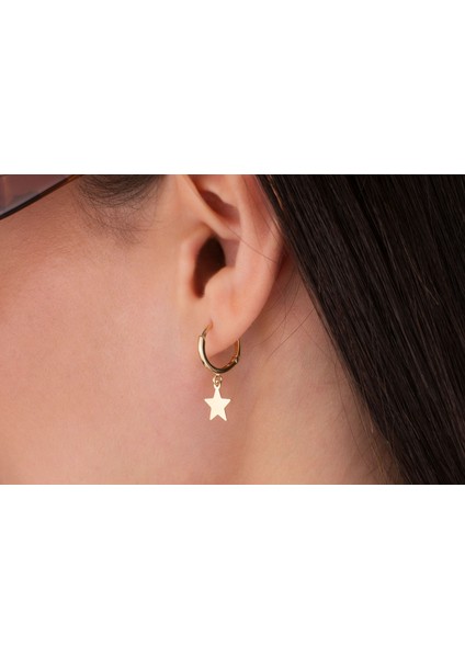 14 Ayar Altın Yıldızlı Halka Küpe