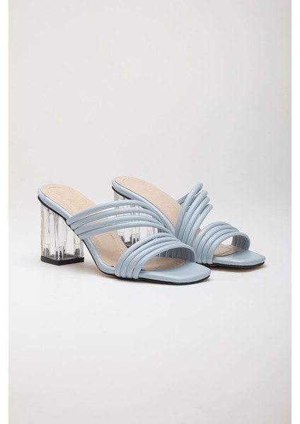 Luca Kadın Şeffaf Ökçe Topuklu Terlik Bebe Mavisi modelleri
