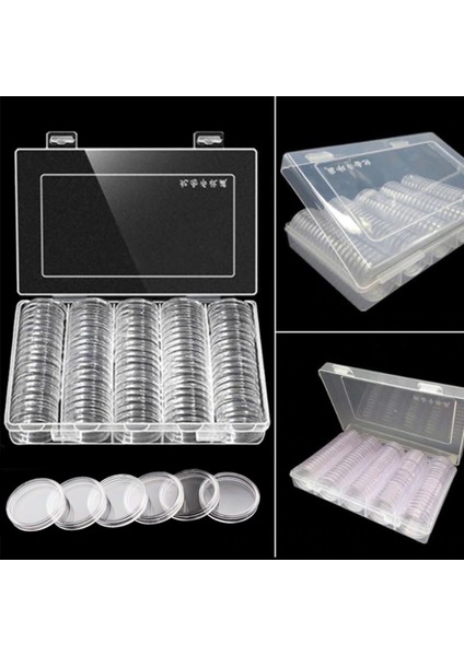 Lüx Madeni Para Saklama Kutusu ve 100 Adet Kapsül Bozuk Para Kapaması Seti 27 mm