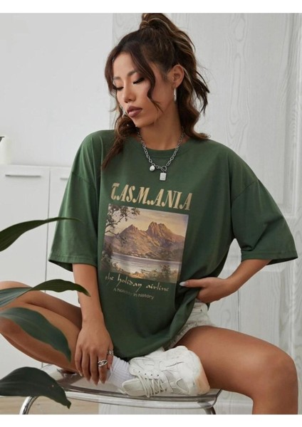 Kadın Tasmania Baskılı Oversize T-Shirt