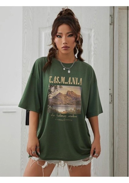 Kadın Tasmania Baskılı Oversize T-Shirt