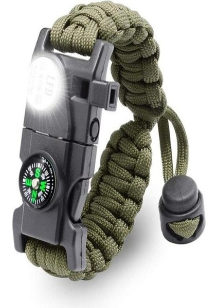 Outdoor Aksesuarları Paracord Hayatta Kalma Bilekliği Yeşil