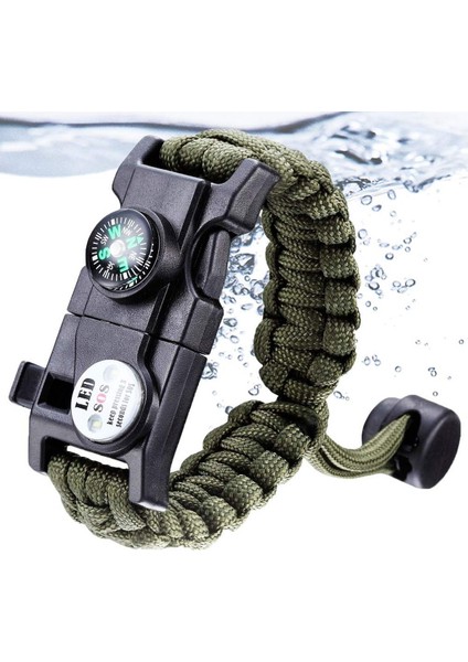 Outdoor Aksesuarları Paracord Hayatta Kalma Bilekliği Yeşil fiyatları