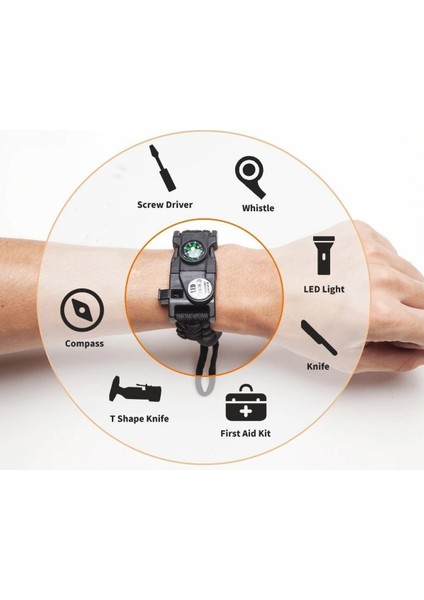 Outdoor Aksesuarları Paracord Hayatta Kalma Bilekliği Yeşil fırsatları