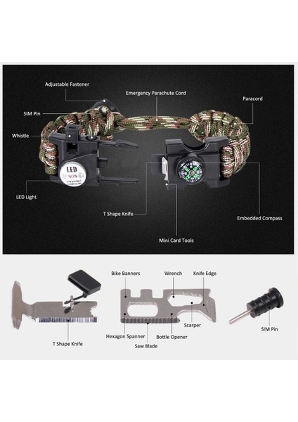 Outdoor Aksesuarları Paracord Hayatta Kalma Bilekliği Yeşil indirimleri