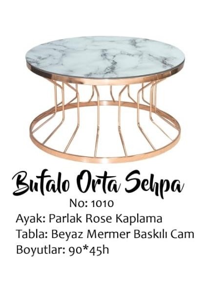 Brc Bufalo Sehpa Orta Model Sarı 1009 Mermer Temper Cam Metal Çelik Gold Renk Kaplama El Yapım