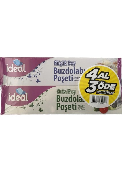 Ideal Buzdolabı Poşeti 4 Al 3 Öde 2 Orta + 2 Küçük