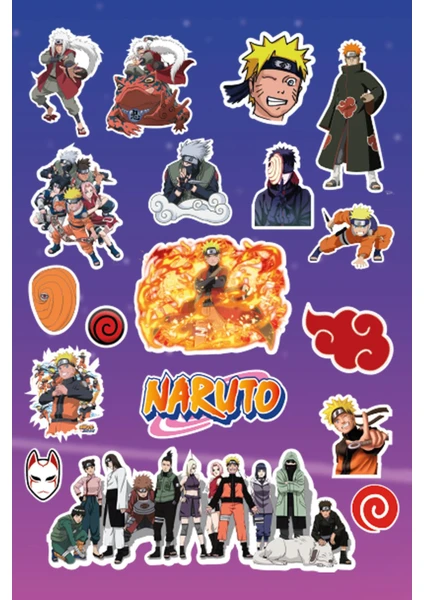 Anime Marketi Naruto Temalı Sticker Etiket Seti - Laptop Telefon Notebook Defter (18 Adet)