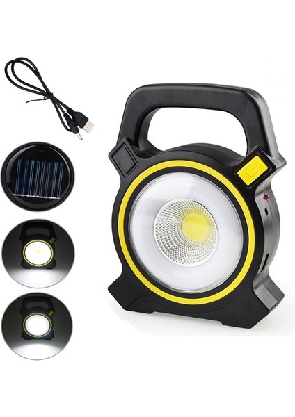 Solar Şarj Edilebilir USB Şarjlı Ledli Uzun Menzilli Kamp Lambası Kamp Tipi Çok Fonksiyonlu Işıldak Fener
