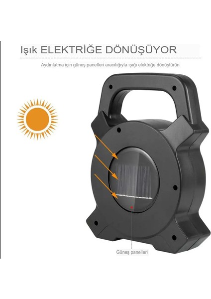 Solar Şarj Edilebilir USB Şarjlı Ledli Uzun Menzilli Kamp Lambası Kamp Tipi Çok Fonksiyonlu Işıldak Fener