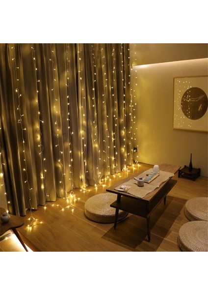 8 Fonksiyonlu 200 Led 10 Saçak Şerit Led 2x2 Perde İp Led (Gün Işığı) (3791)