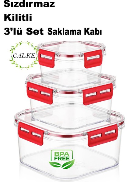 3’Lü Set Sızdırmaz Kilit Kapaklı Saklama Kabı