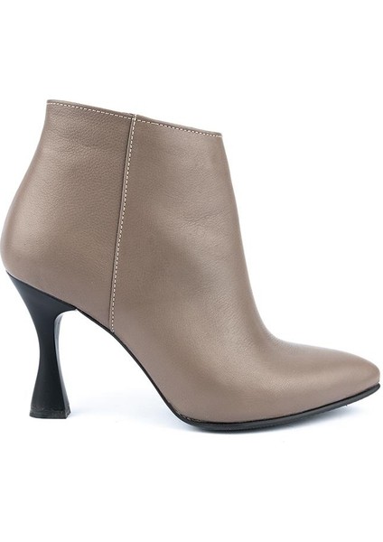 Modern Klasik Sade Topuklu Stiletto Deri Bot Vizon modelleri