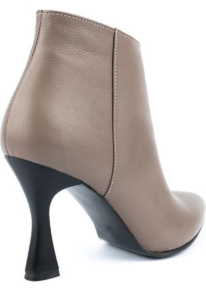 Modern Klasik Sade Topuklu Stiletto Deri Bot Vizon fırsatları
