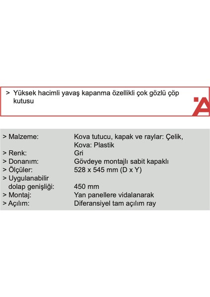 Euro Cargo Double Raylı Çöp Kutusu Gri 76lt