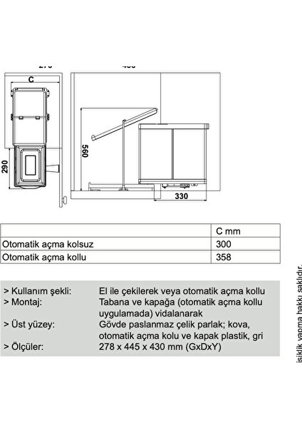 Clever Çöp Kutusu Paslanmaz Çelik 35cm