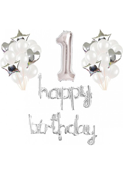 1 Yaş Gümüş Folyo Balon Seti