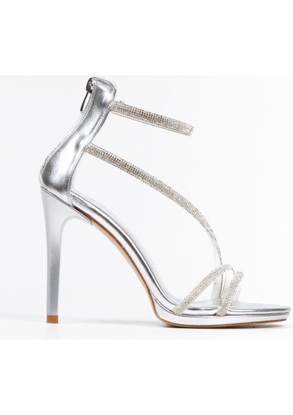 Kadın Gümüş Taşlı Platformlu Yüksek Topuklu Ayakkabı modelleri