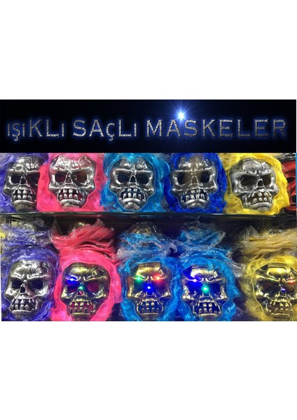 Cadılar Bayramı Işıklı Halloween Kuru Kafa Maskesi 1 Adet Karışık Renk