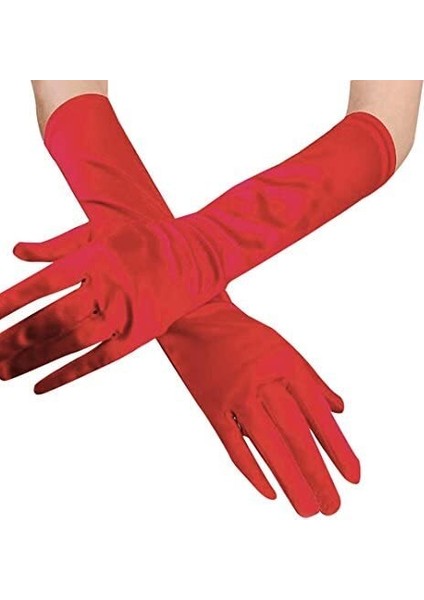 Kırmızı Renk Dirseğe Kadar Uzun Kumaş Eldiven 40 cm (3791)