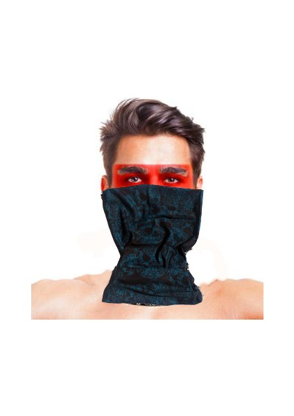 Baf Bandana Çoklu Kafatası Mavi Siyah Maske (3791)