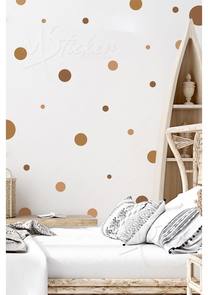 Kahve Tonlarında 103 Adet 8-7-6-5-3,5 cm Puantiyeler Çocuk Bebek Odası Sticker Seti