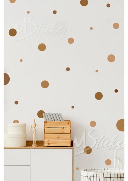 Kahve Tonlarında 103 Adet 8-7-6-5-3,5 cm Puantiyeler Çocuk Bebek Odası Sticker Seti fiyatları