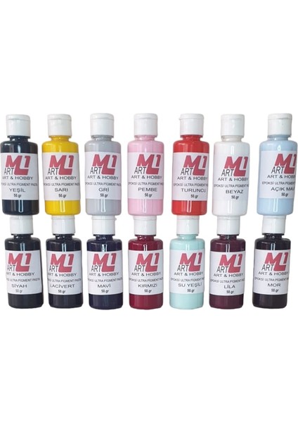 M1 Art Epoksi Ultra Pigment Pasta 50.gr x 14  Adet  Opak & Transparan Sıvı Pigment Boya