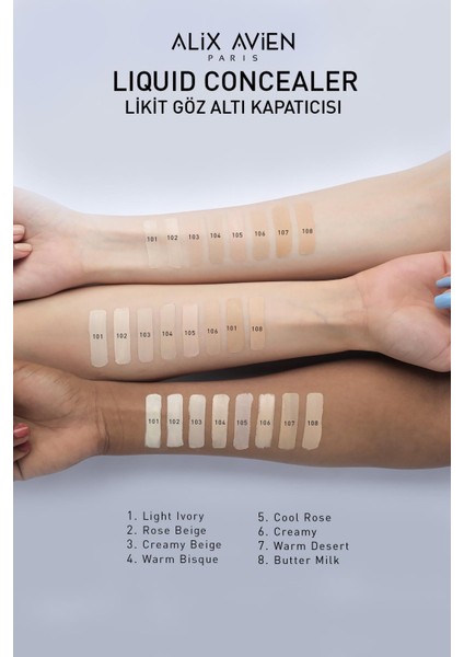 Alix Avien Likit Göz Altı Kapatıcısı - Açık Ten Soğuk Cilt Alt Tonu - Liquid Concealer 102 Rose Beige