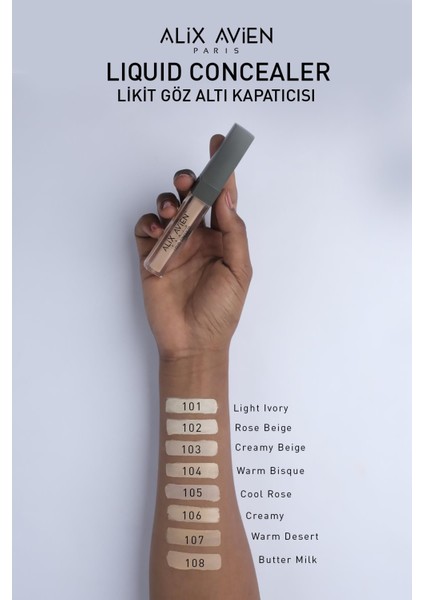 Aydınlık Görünüm Sağlayan Yoğun Likit Göz Altı Kapatıcısı - Liquid Concealer 108 Butter Milk