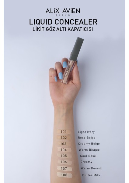 Alix Avien Likit Göz Altı Kapatıcısı - Açık Ten Soğuk Nötr Cilt Alt Tonu - Liquid Concealer 104 Warm Bisque